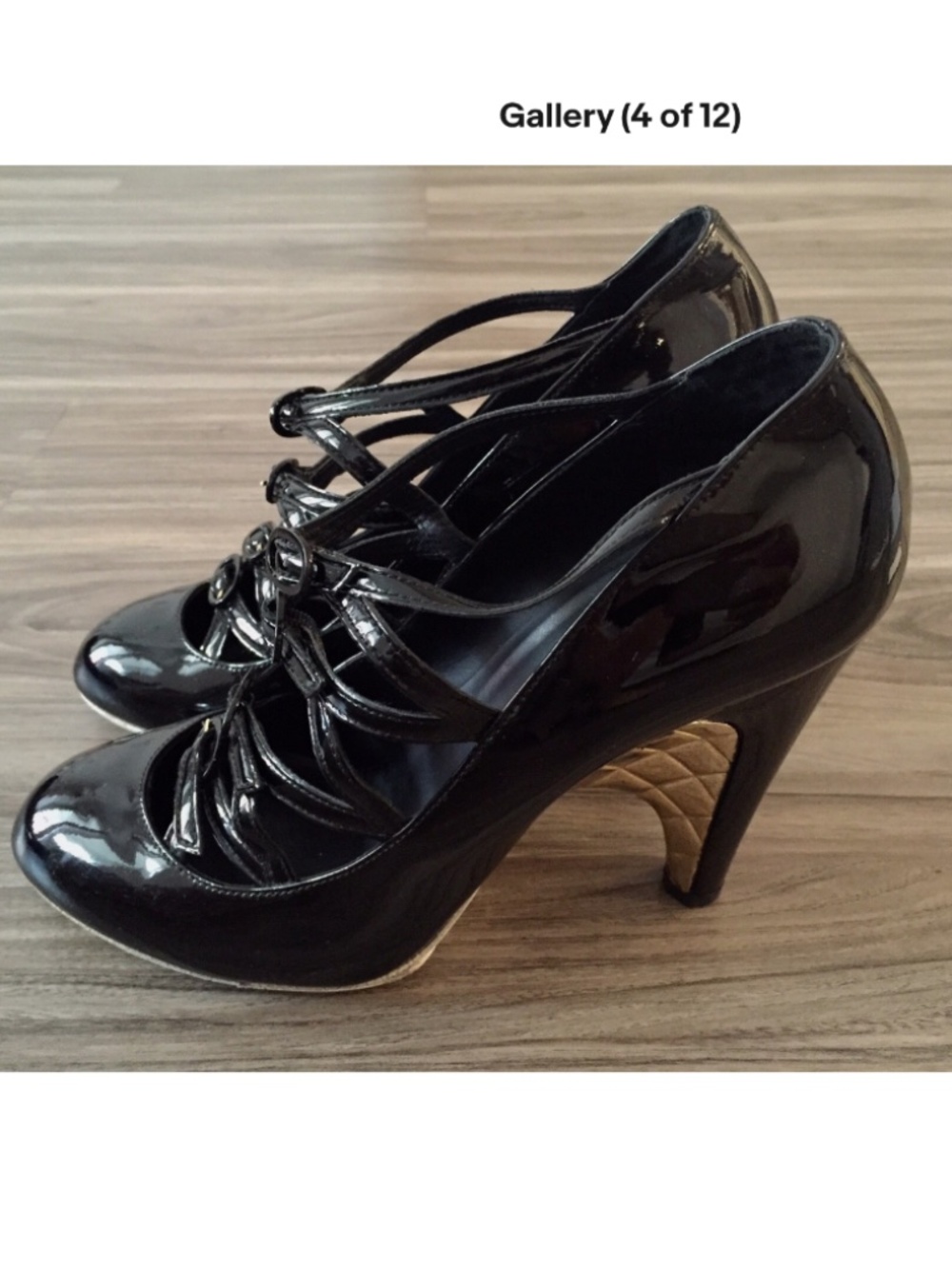 ★CHANEL Patent leather Black & Gold Lace Up Bootie Heels EU40★